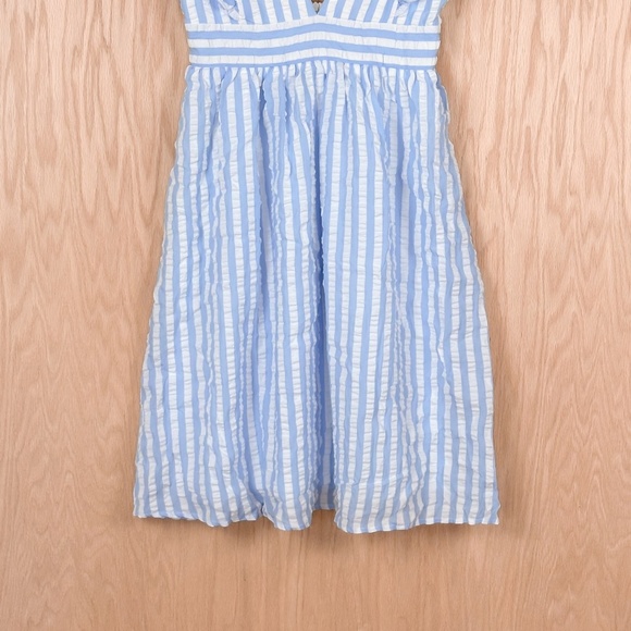 Pink Lily x Caitlin Covington Hamptons Deep V Striped Blue Midi Dress - Picture 4 of 10